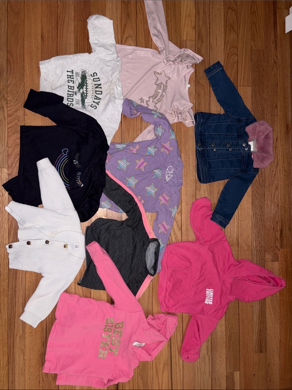 BUNDLE Girls Mixed Tops & Hoodies Lot - Pink, Purple, White, Denim